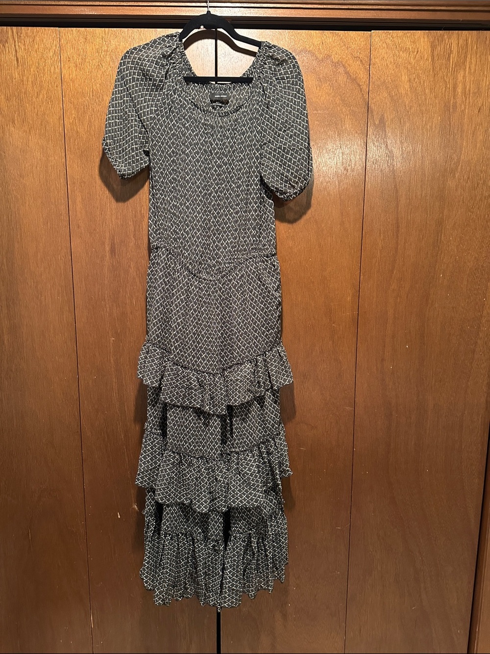 Isabel Marant Tiered Chiffon Ruffle Maxi Dress in Black & White